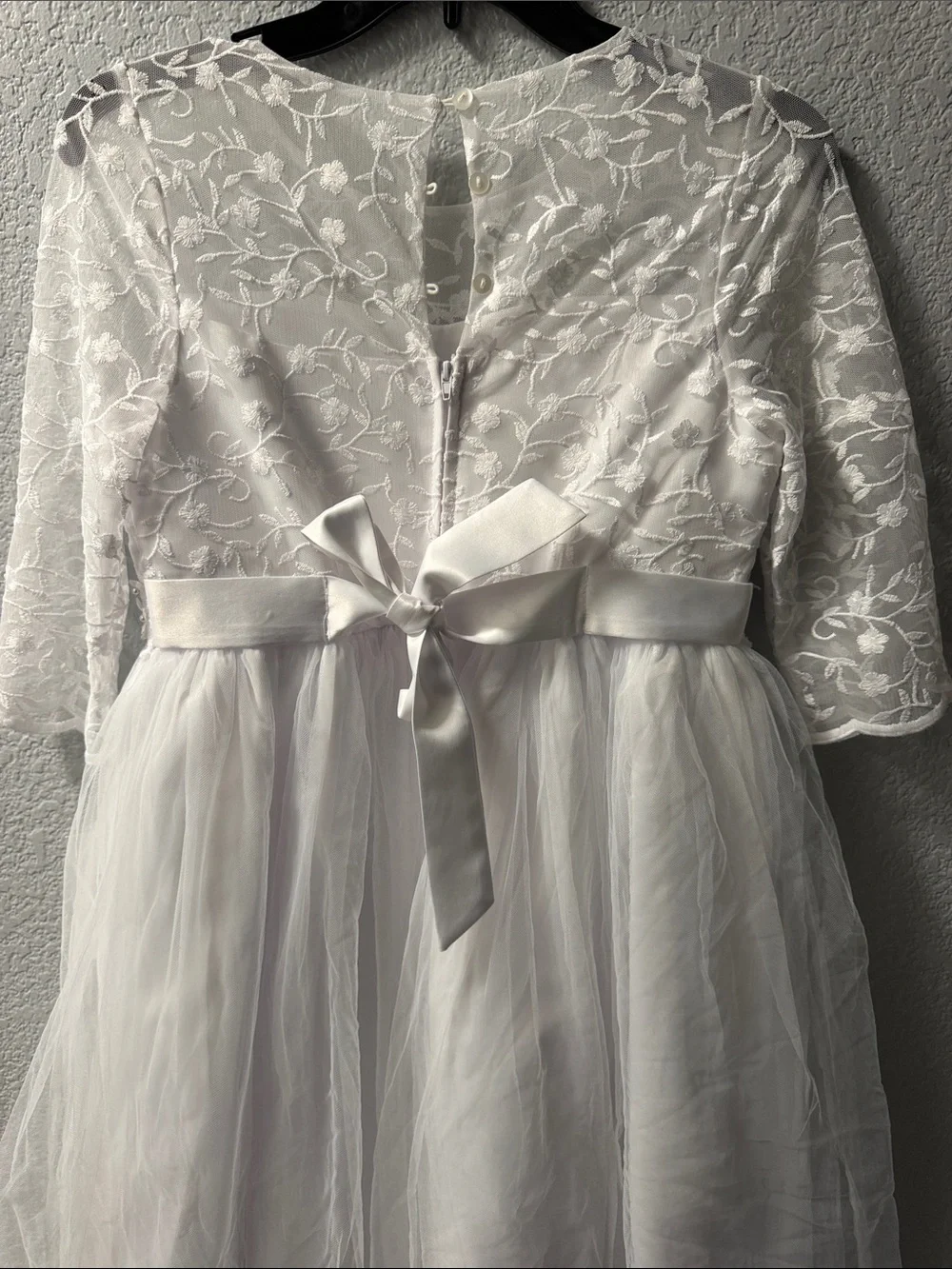 White Lace Tulle Girls Dress with Floral Waistband comunión boda 15 años
